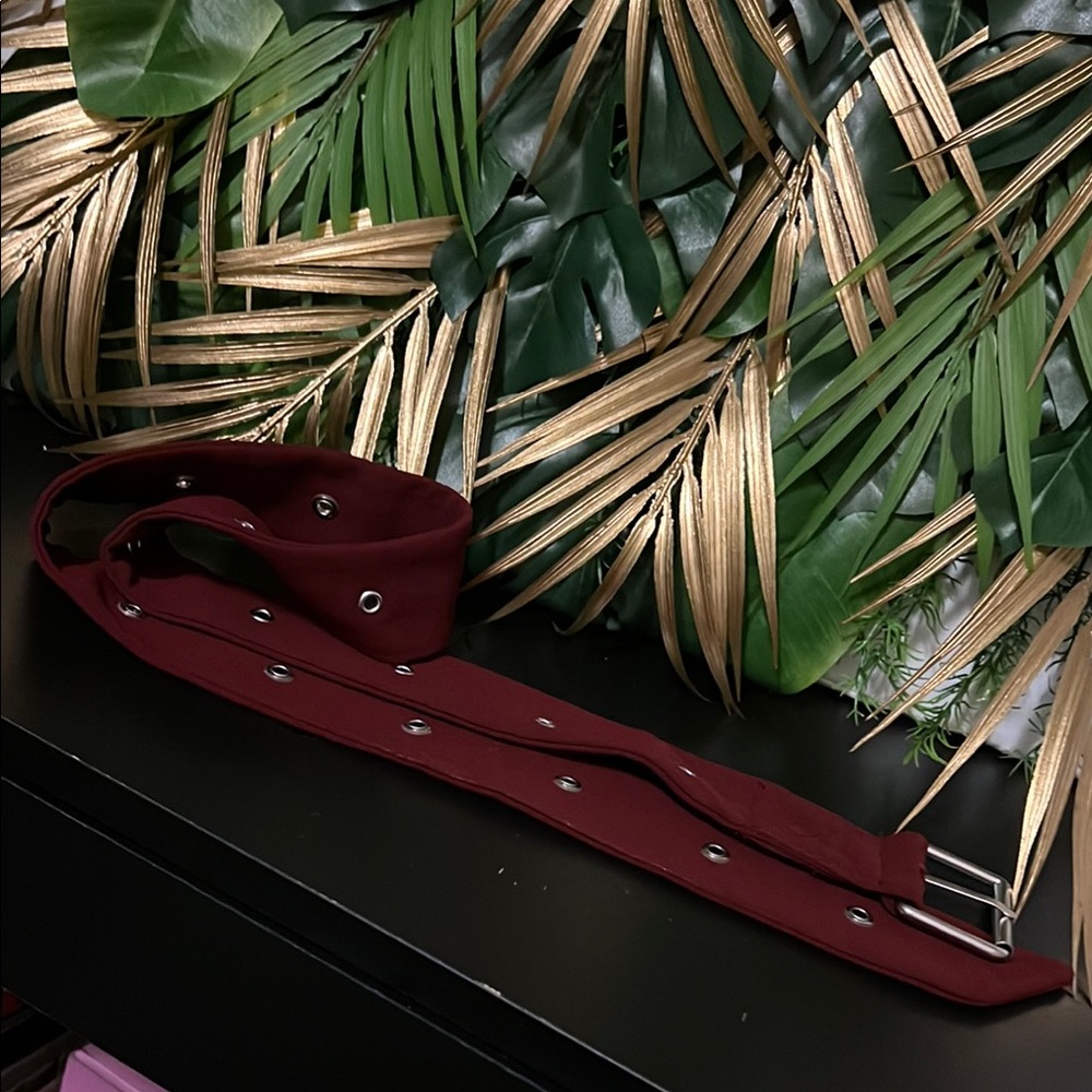Stylish Burgundy Belt with Silver Buckle